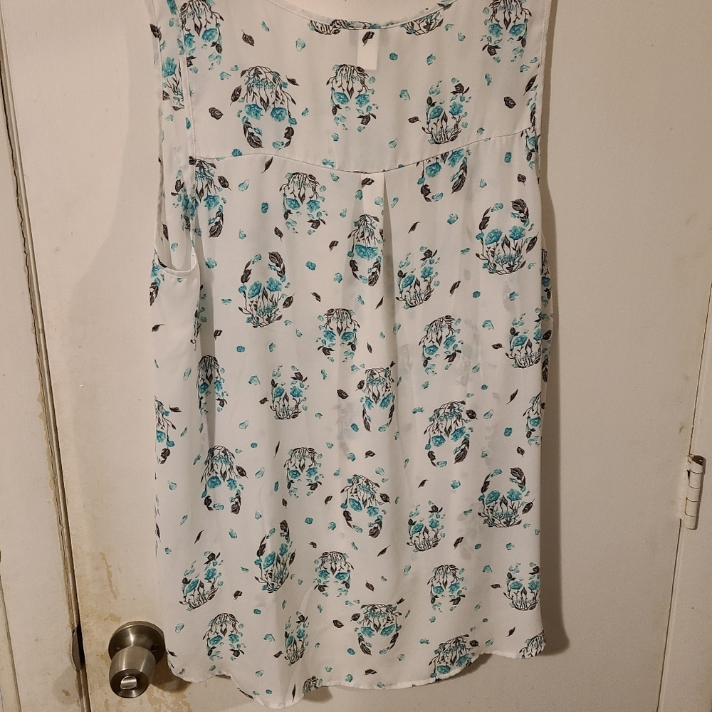 Flowy sheer top with flower skulls